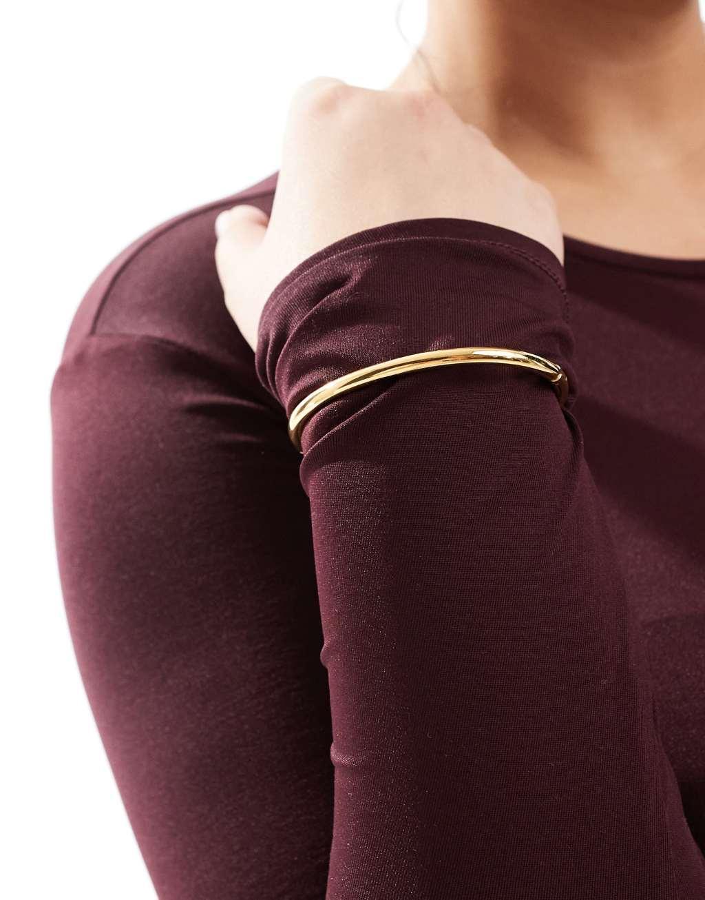 ASOS DESIGN Curve waterproof stainless steel simple bangle in gold tone Product Image