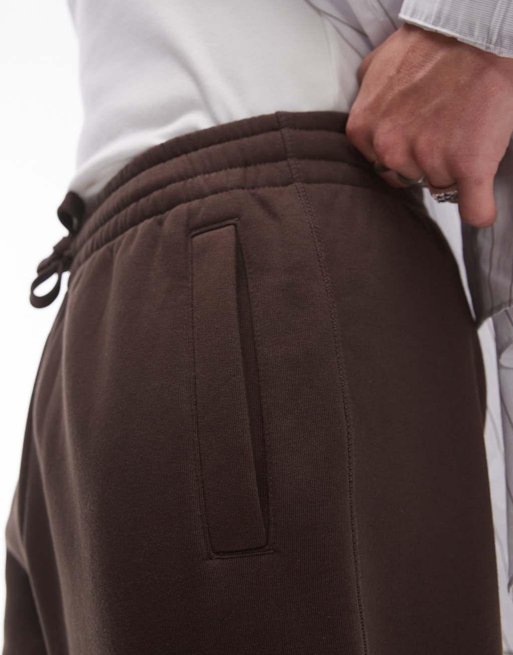 Topman premium heavyweight straight leg sweatpants in brown Product Image