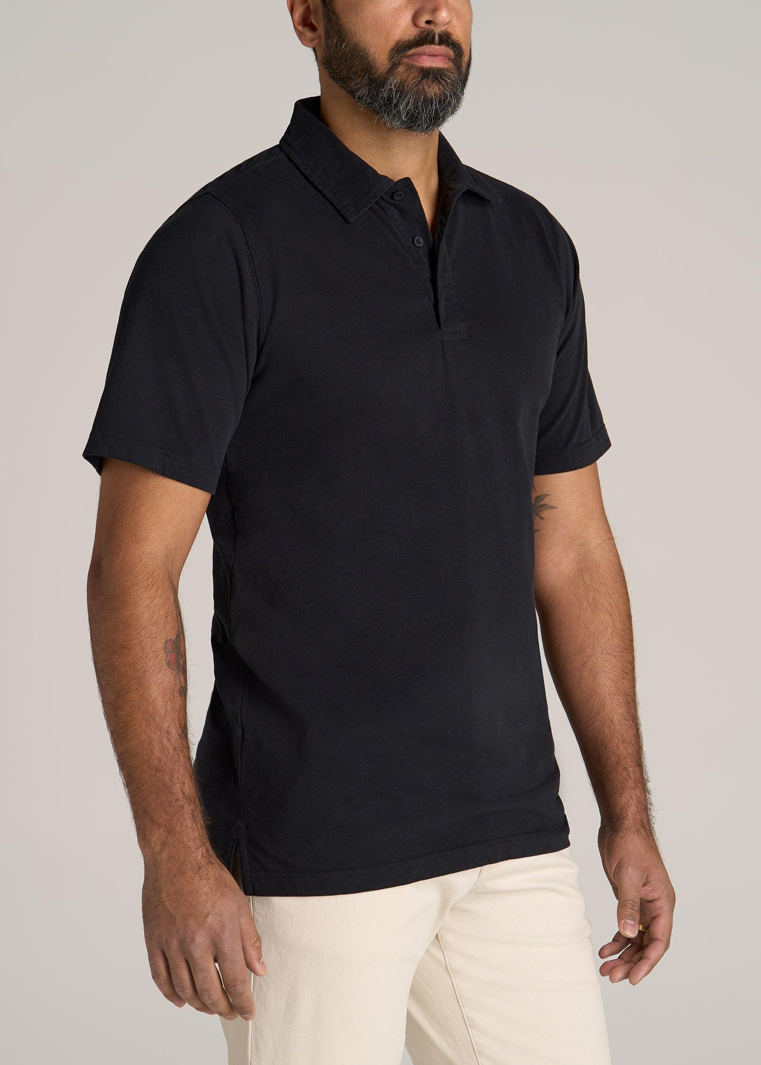 LJ&S Ultra Soft Short Sleeve Cotton Polo for Tall Men in Vintage Black Product Image