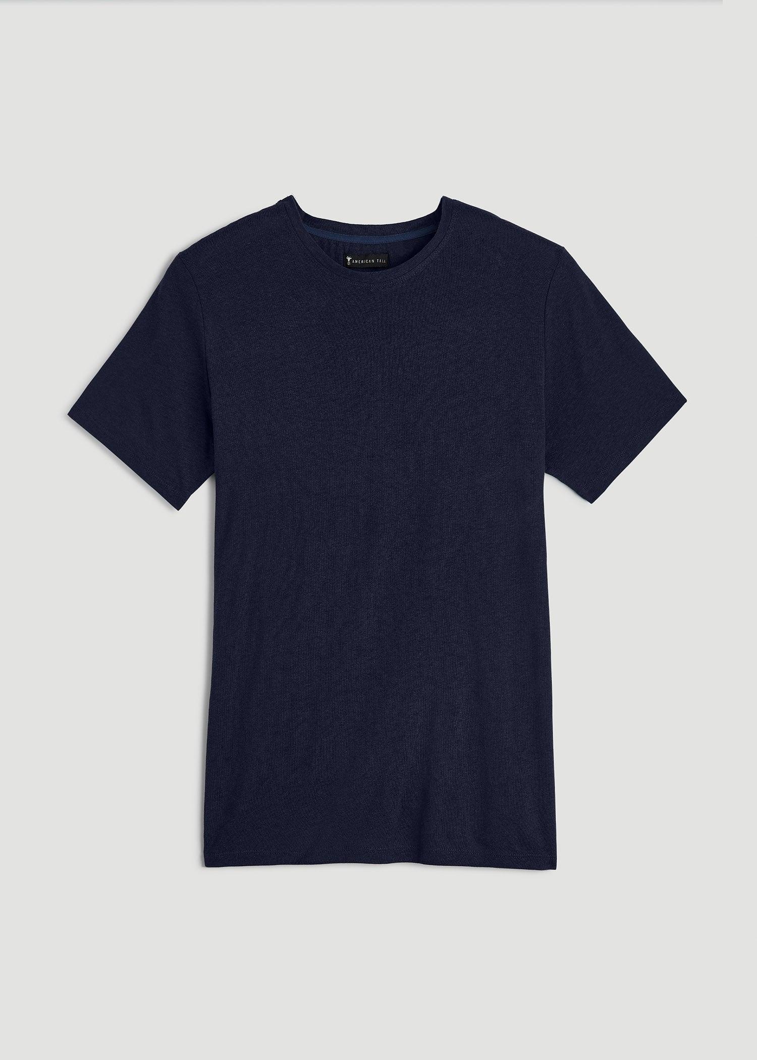 Linen Crewneck T-Shirt for Tall Men in Evening Blue Male Product Image