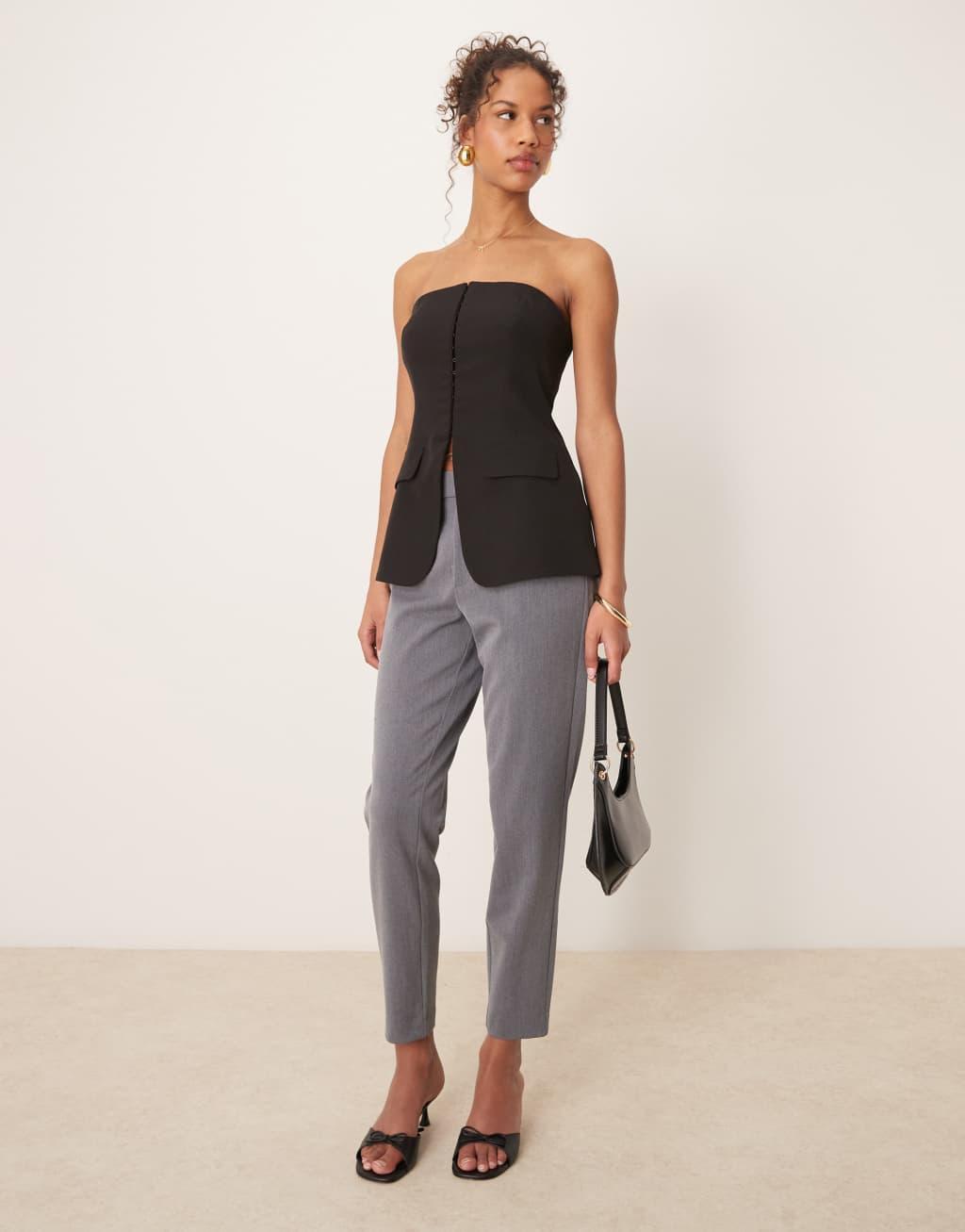 VILA mix & match slim tailored pants in medium gray melange Product Image