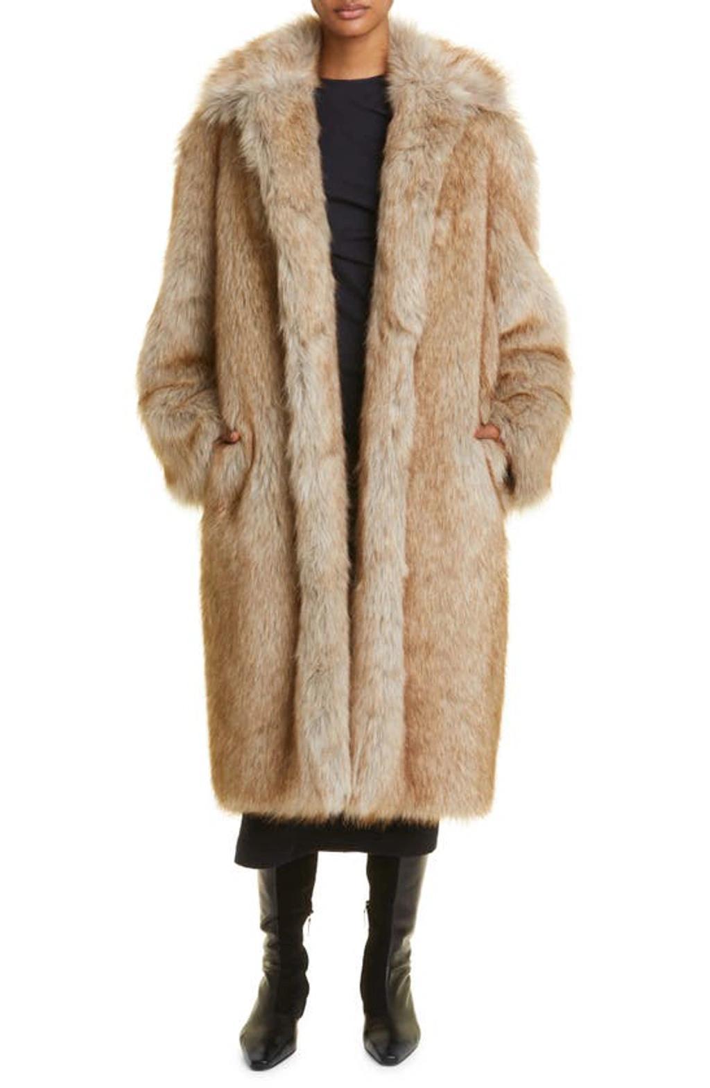 Faux-fur Coat Beige Product Image