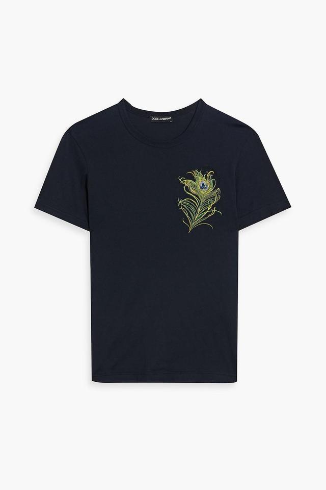 Embroidered Cotton-jersey T-shirt In Midnight Blue Product Image