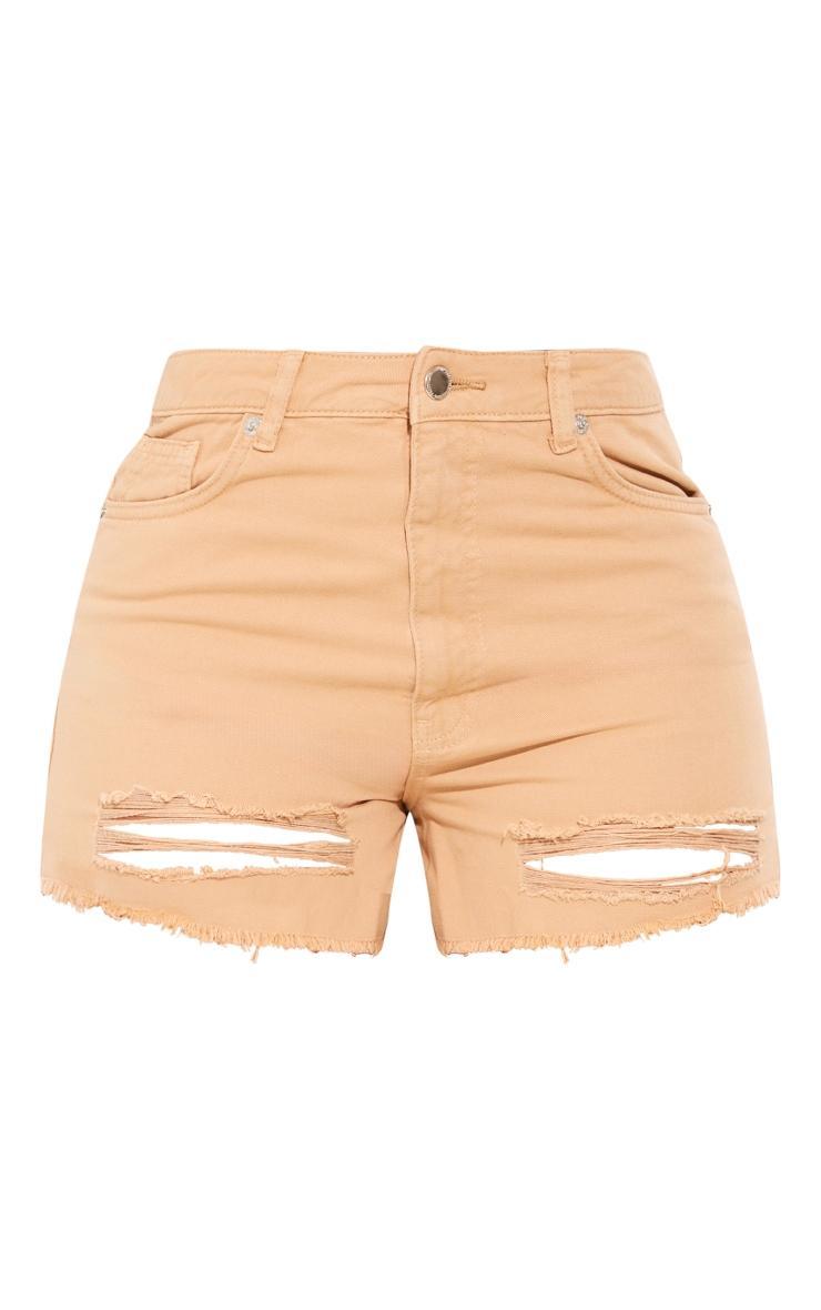 PRETTYLITTLETHING Shape Washed Stone Ripped Denim Shorts Product Image