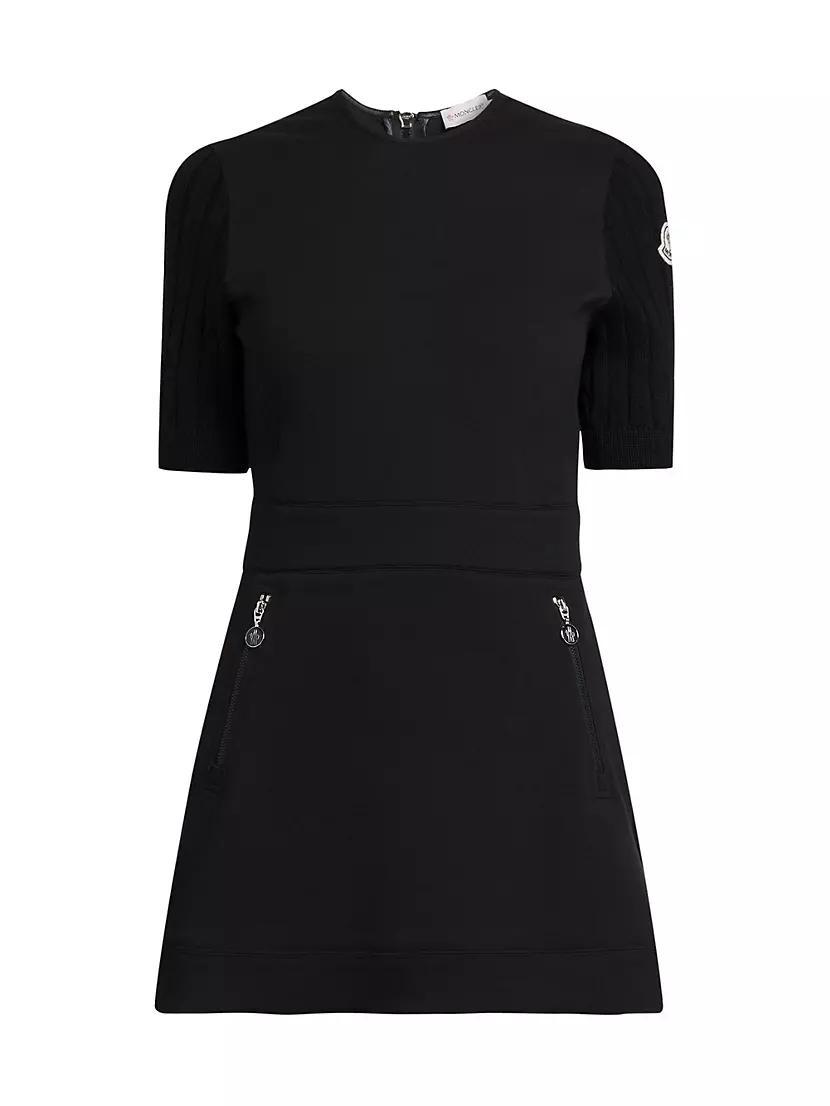 Womens Slim Fit Jersey Short Dress with Ribbed Sleeves Product Image