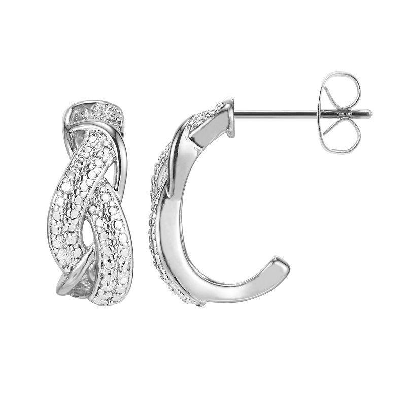 Sterling Silver Diamond Accent Twist J- Hoop Earrings, Womens, Grey Product Image