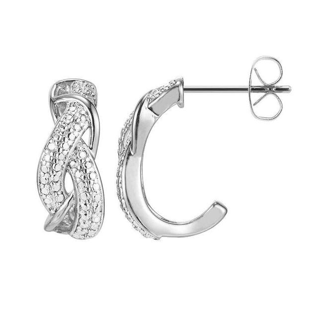 Sterling Silver Diamond Accent Twist J- Hoop Earrings, Womens, Grey Product Image