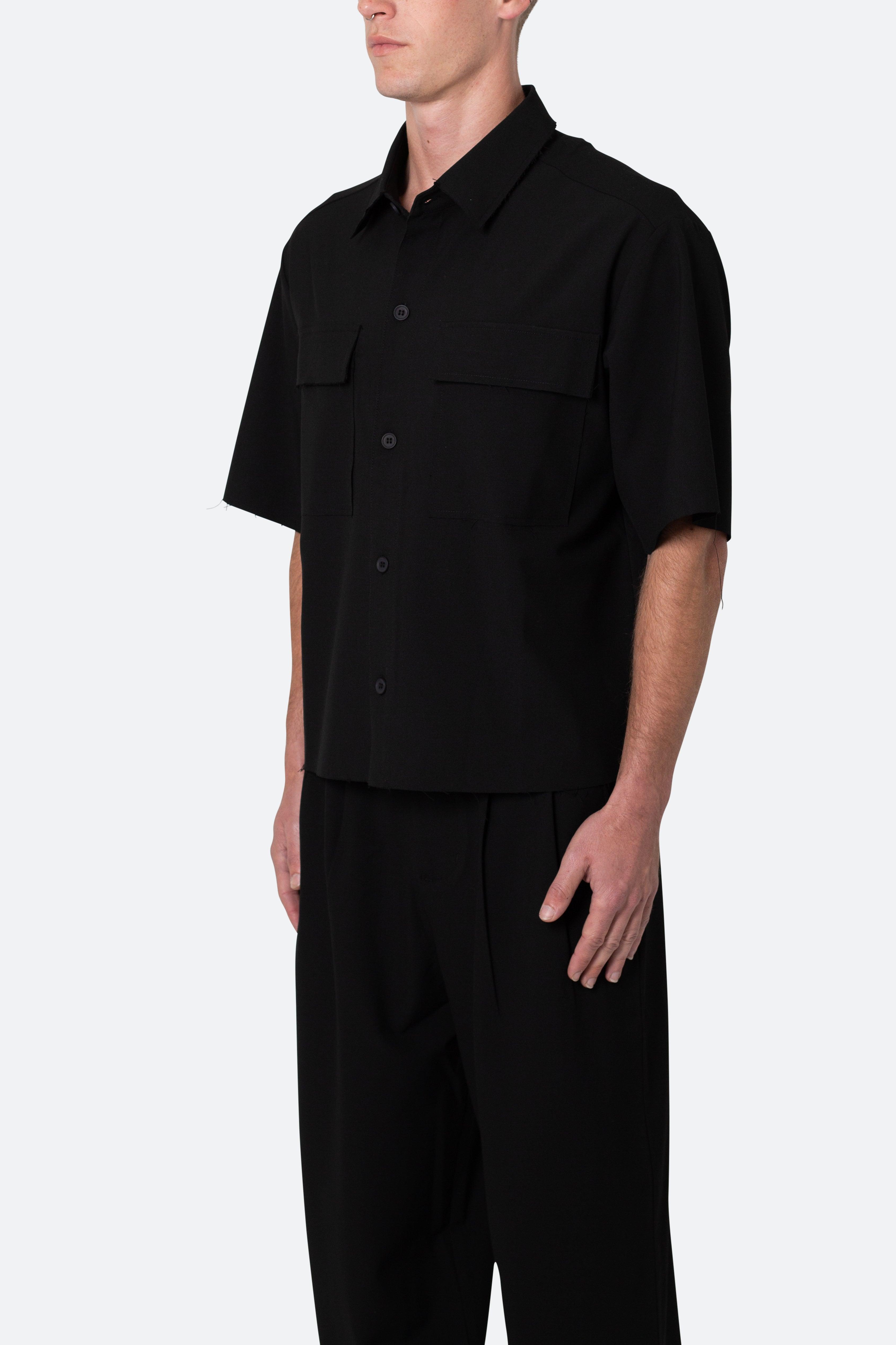 Cropped Woven Shirt - Black Product Image