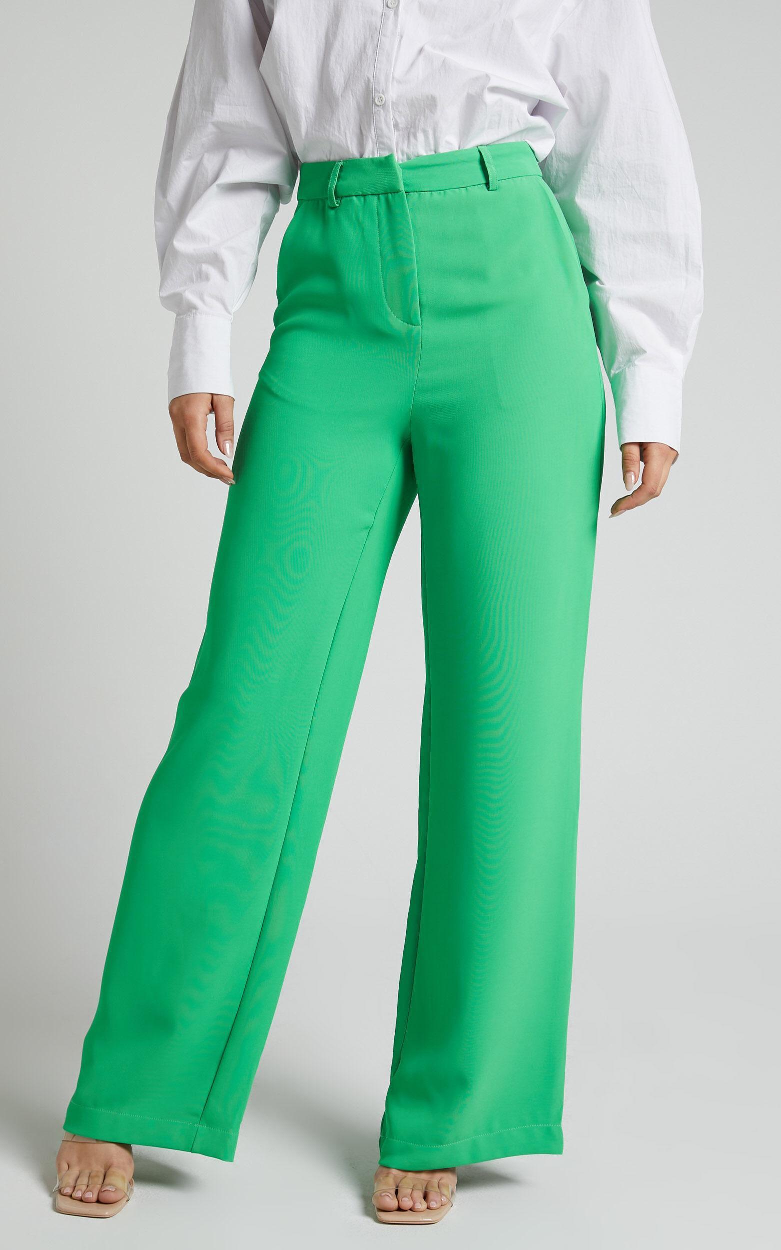 Bonnie Pants - High Waisted Tailored Wide Leg Pants in Green Product Image