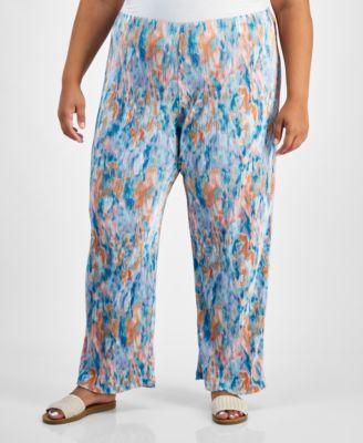 Plus Size Pleated Wide-Leg Pull-On Pants, Created for Macy's Product Image