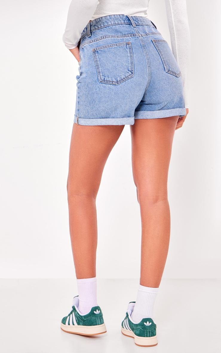 PRETTYLITTLETHING Tall Vintage Mid Wash Turn Up Mom Denim Shorts Product Image