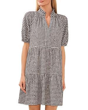 CeCe V-Neck Short Puff Sleeve Tiered Gingham Babydoll Dress product image