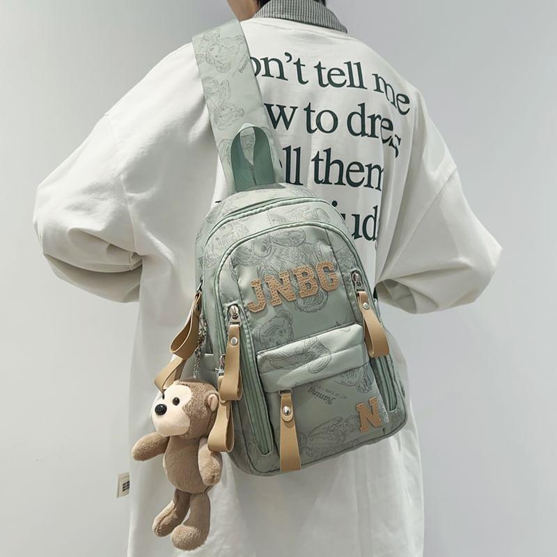 Bear Print Lettering Applique Nylon Sling Bag Product Image