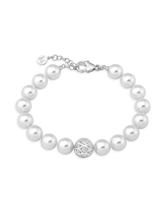 Womens Esfera Rhodium-Plate, Crystal & Faux Pearl Bracelet Product Image