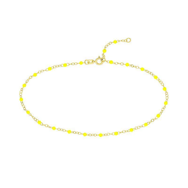 Color Romance 14k Gold Colored Enamel Bead Adjustable Anklet, Womens White Product Image