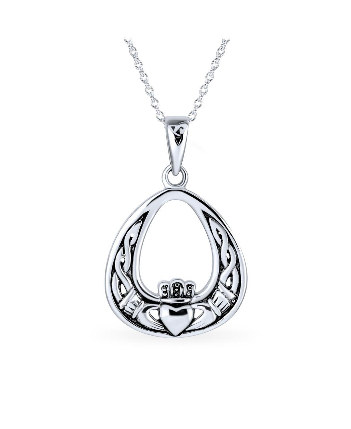 Bling Jewelry Bff Irish Celtic Infinity Love Knot Irish Friendship Large Claddagh Pendant Necklace For Women Oxidized Sterling Silver Product Image