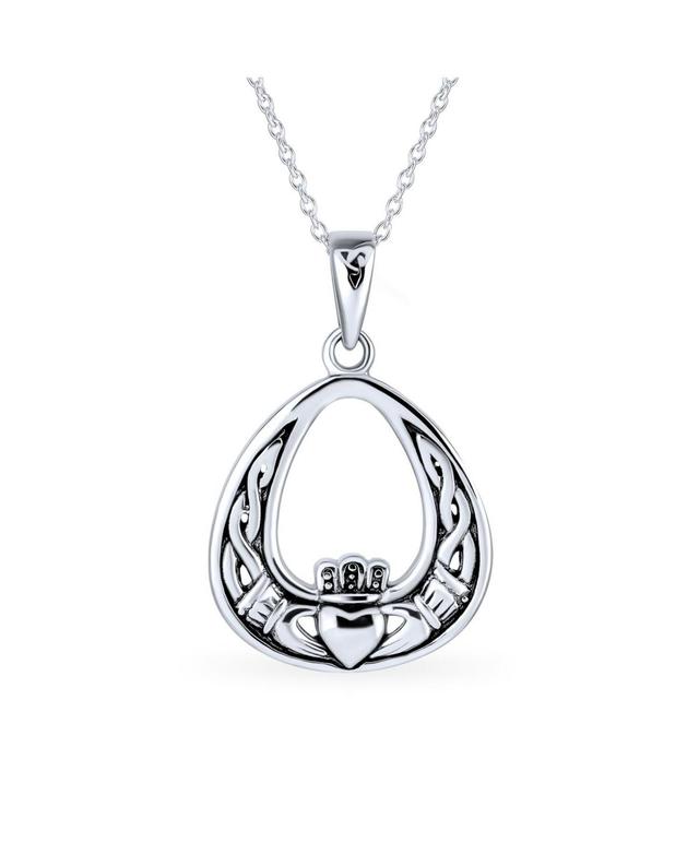 Romantic Bff Irish Celtic Infinity Love Knot Irish Friendship Large Claddagh Pendant Necklace For Women Teen Oxidized .925 Sterling Silver Product Image