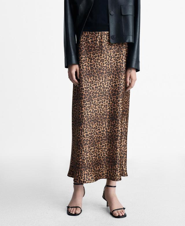 Mango Womens Leopard-Print Satin Skirt Product Image