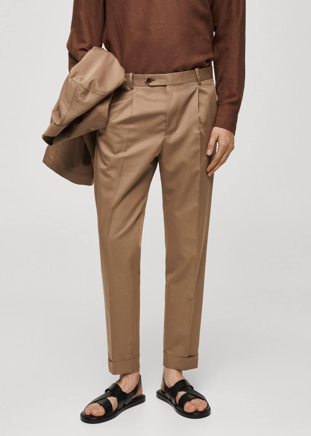 MANGO MAN - Virgin wool cotton suit pants with pleats brownMen Product Image