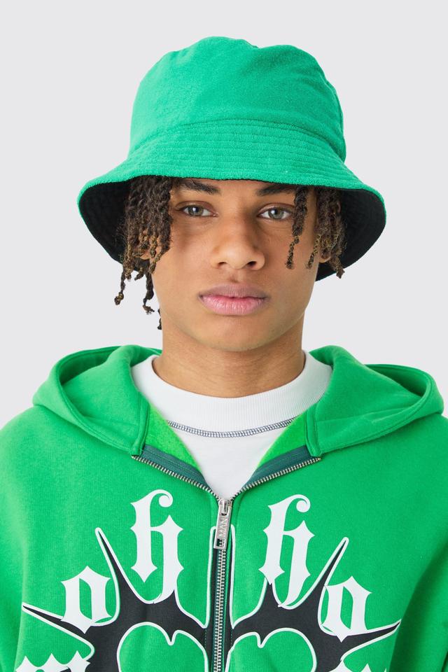 Towelling Bucket Hat In Green | boohooMAN USA Product Image