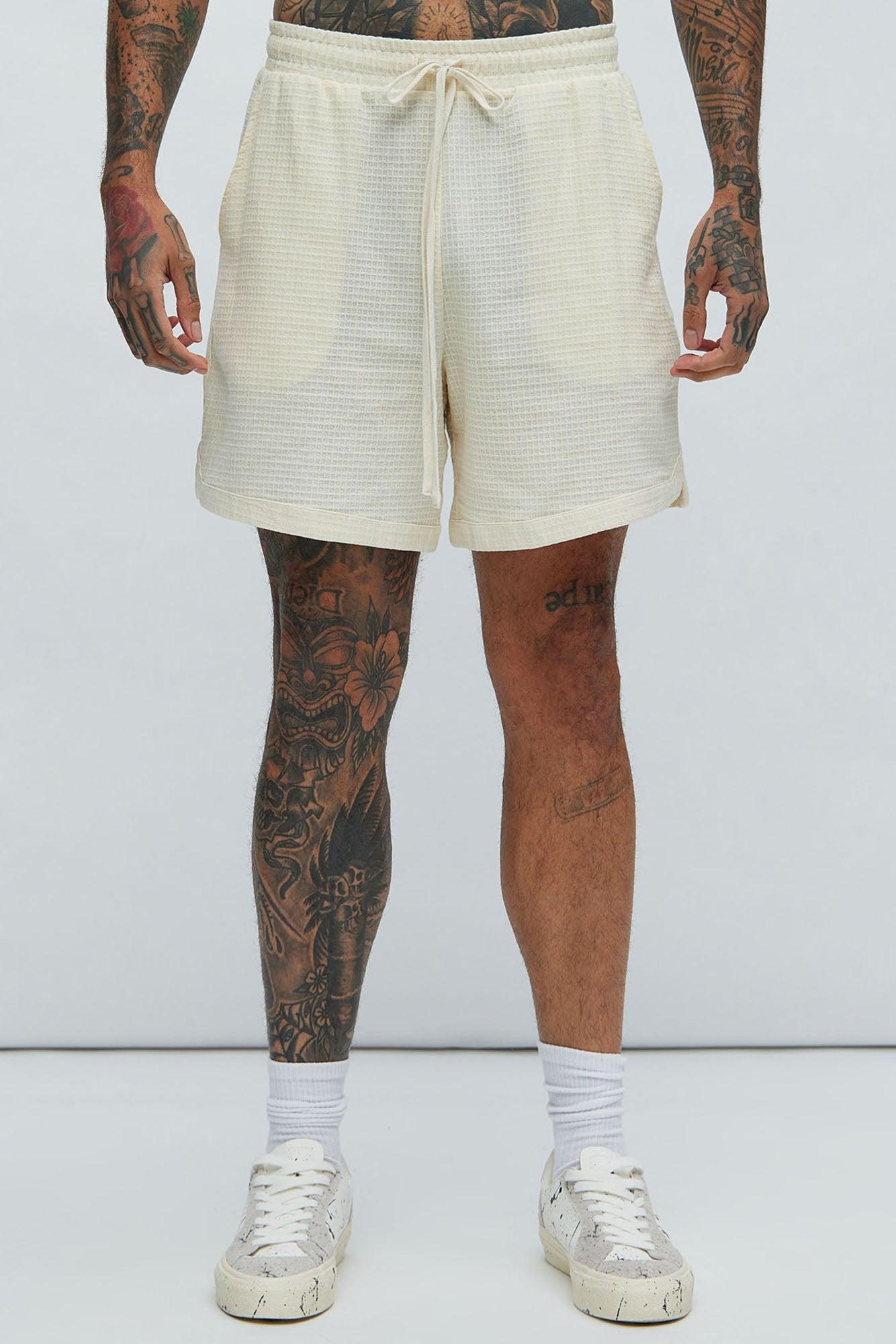 Belgian Textured Warmup Shorts - Cream Product Image