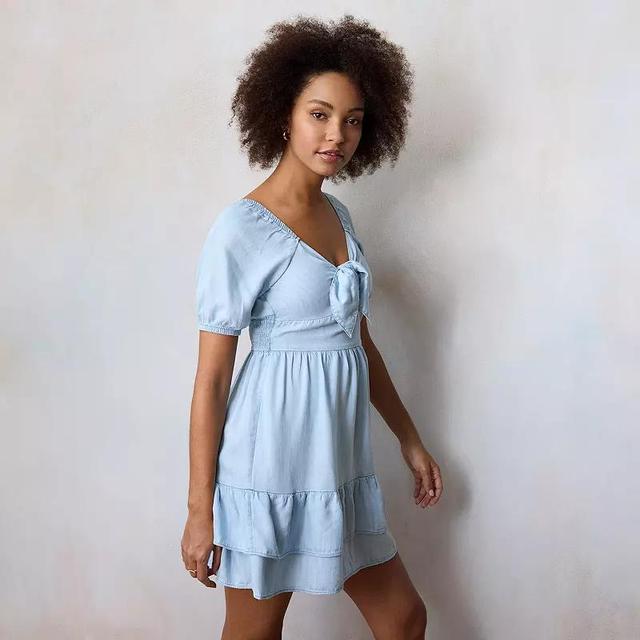 Petite LC Lauren Conrad Tie Front Mini Dress, Womens Anita Blue Product Image