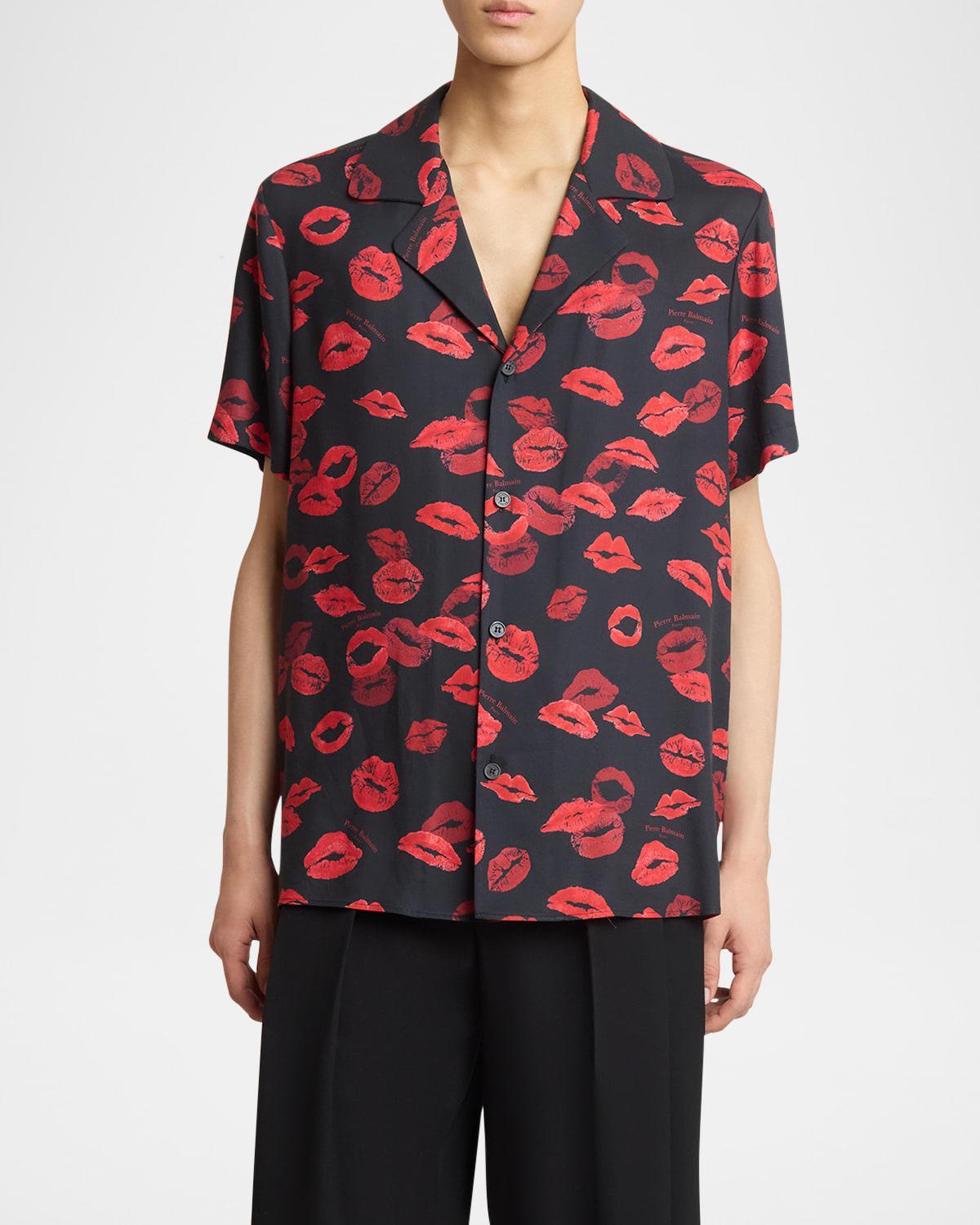 Mens Allover Kiss-Print Pajama Shirt Product Image