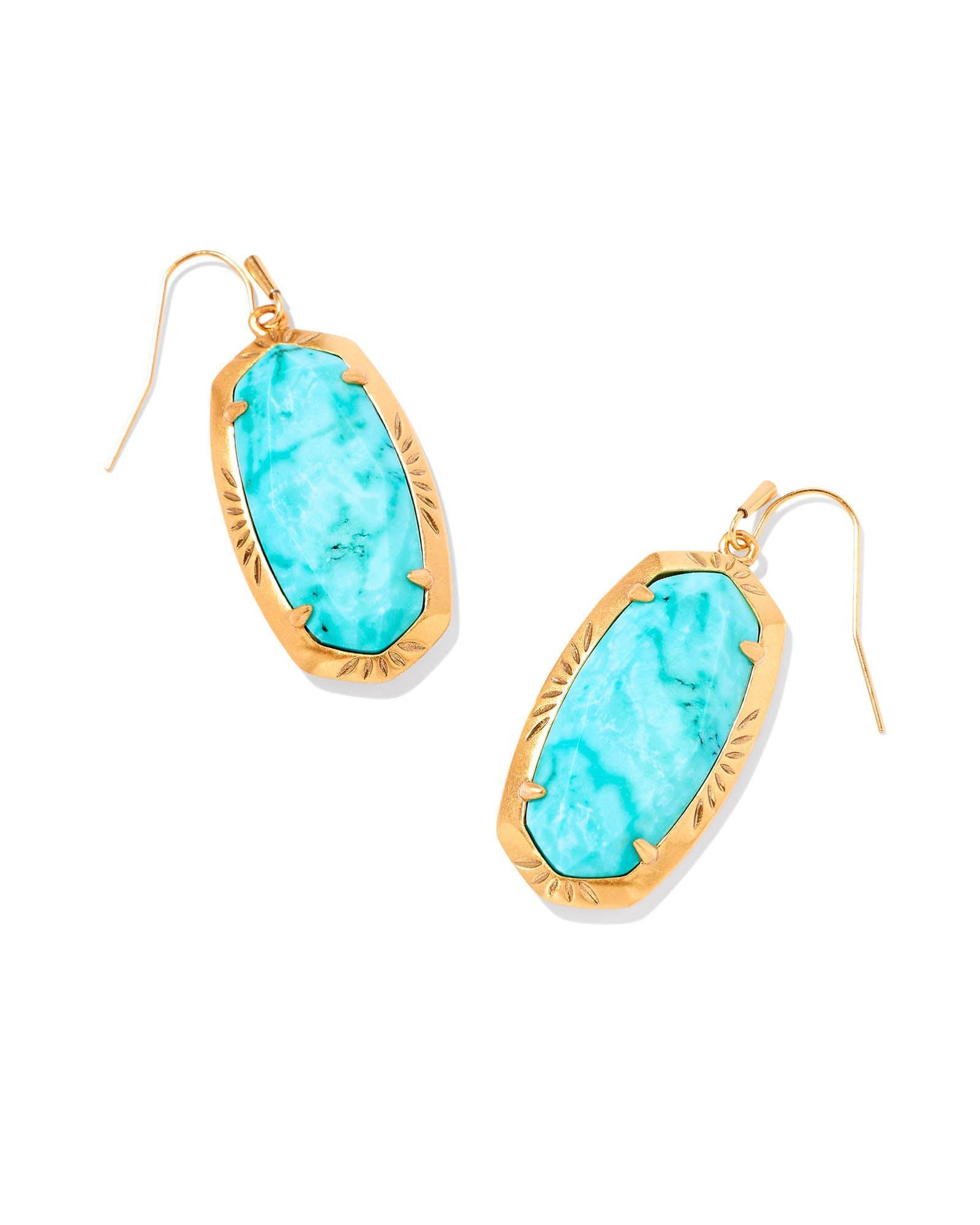 Kendra Scott Elle Vintage Gold Etch Frame Drop Earrings in Variegated Turquoise Magnesite | Variegated Magnesite/Metal Product Image