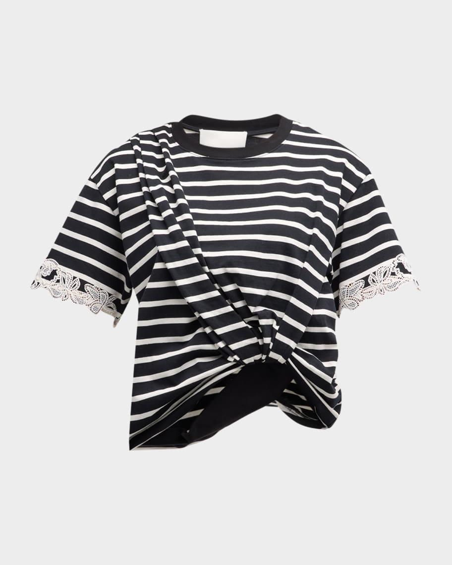 Striped Lace-Embroidered T-Shirt Product Image