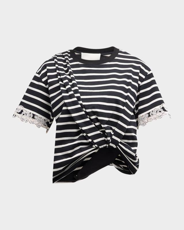 Striped Lace-Embroidered T-Shirt Product Image