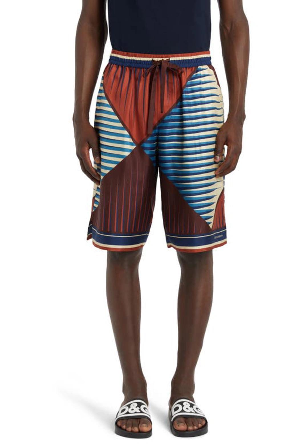 Bermuda Shorts With Multicolor Geometric Print In Silk Man In Brown Product Image