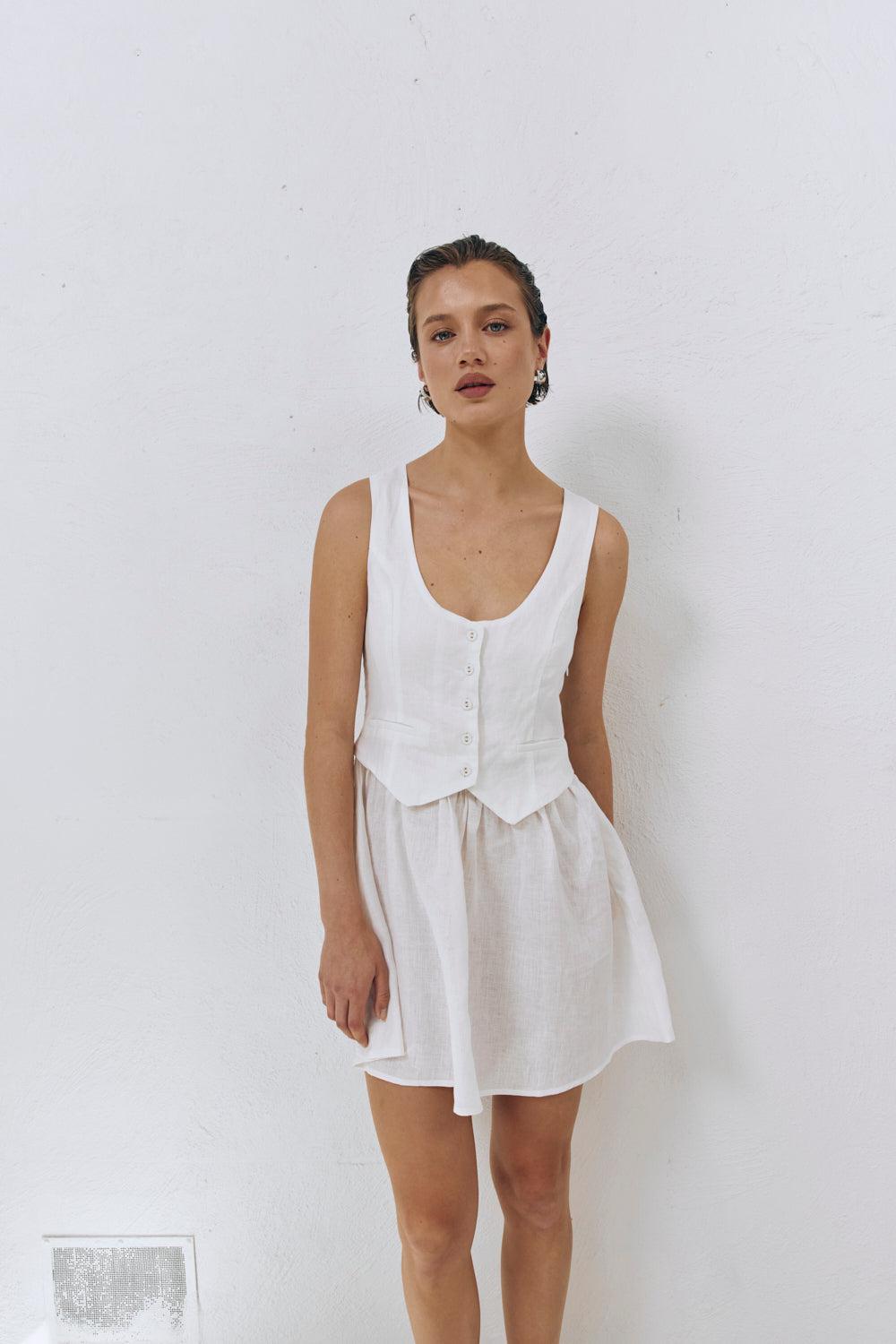 Ma Cherie Linen Mini Dress White Product Image