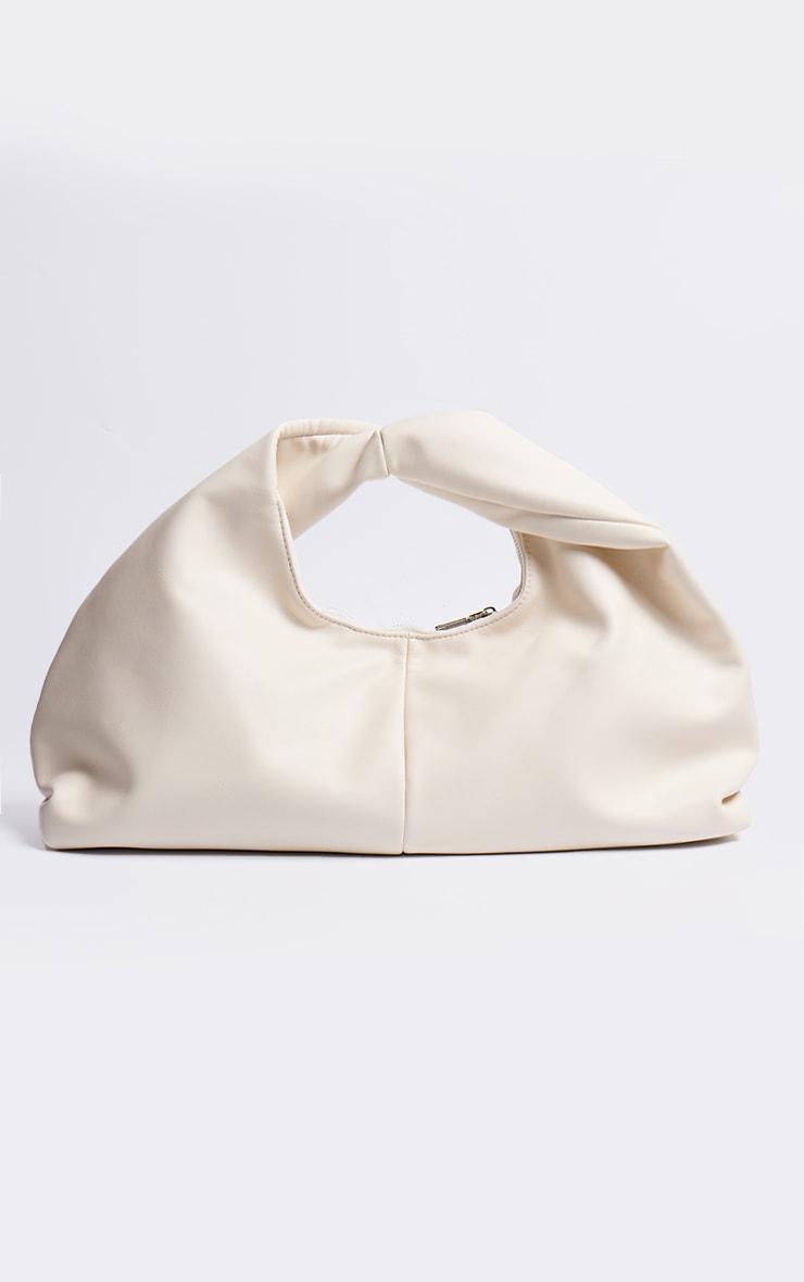 Cream PU Slouchy Twist Handle Handbag Product Image