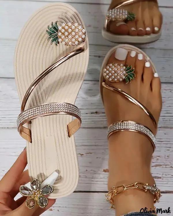 Olivia Mark – Rhinestone Pineapple Toe Ring Flip Flops Product Image