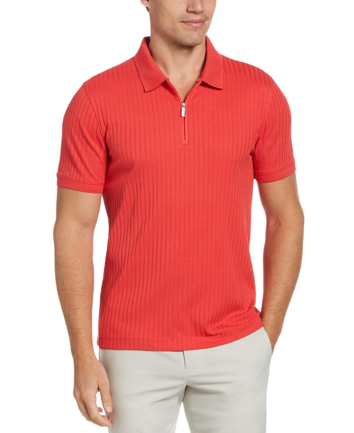 Men's Slim Fit Quarter-Zip Short Sleeve Textured Polo Shirt Product Image