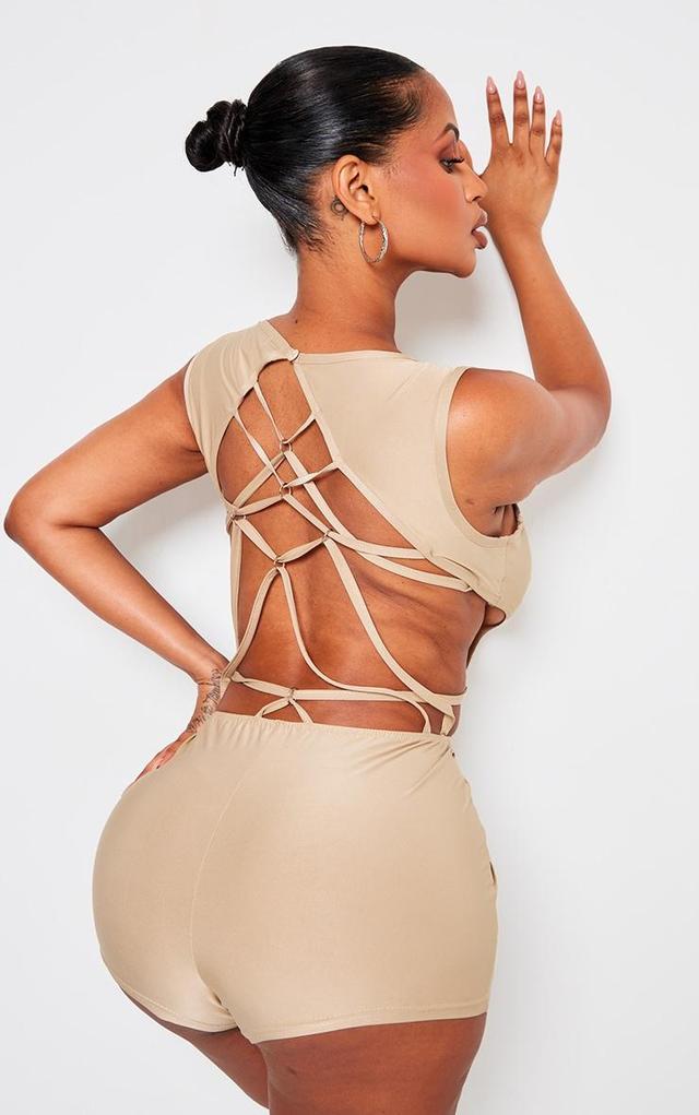 Shape Taupe Slinky Cut Out Back Ring Detail Unitard Product Image