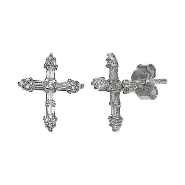 PRIMROSE Sterling Silver Cubic Zirconia Cross Stud Earrings, Womens Product Image