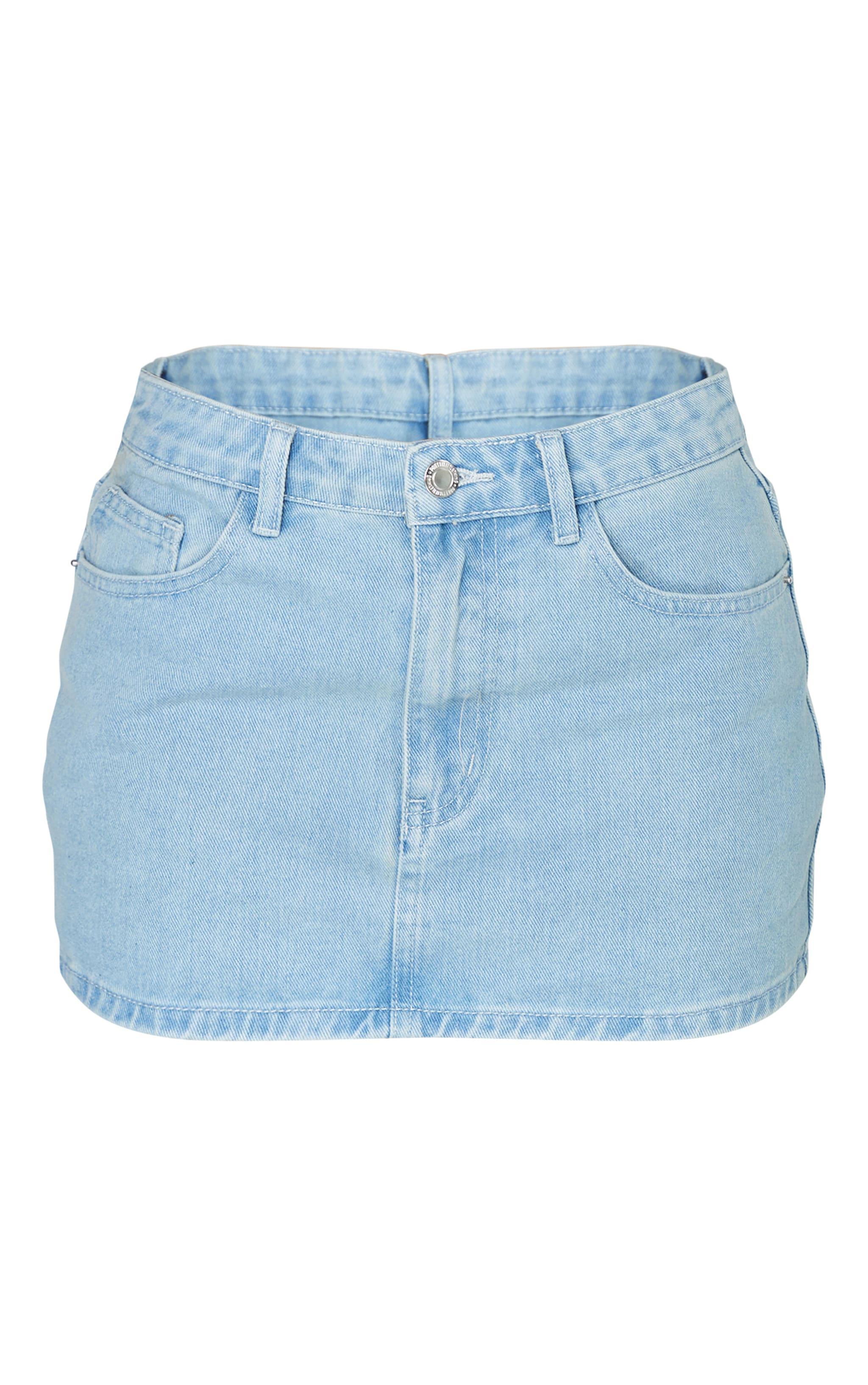 Petite Washed Blue Micro Mini Denim Skirt Product Image