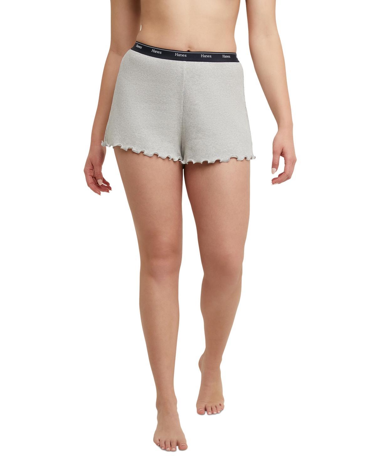 Hanes Originals Womens Rib Lounge Shorts, Lettuce Edge Red River Clay XL Product Image