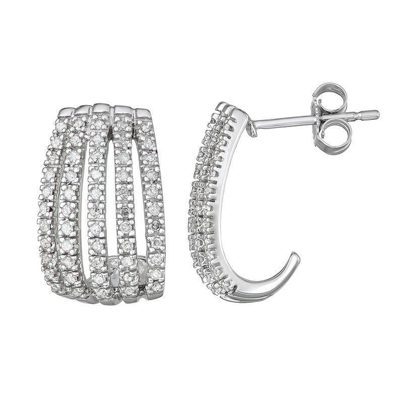 10k White Gold 1/2 Carat T.W. Diamond Multi Row J-Hoop Earrings, Womens, 10k Whgold Product Image