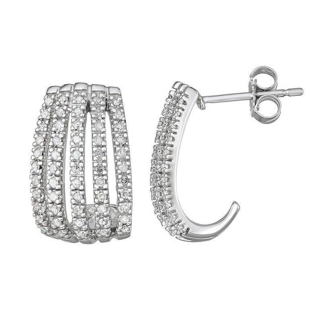 10k White Gold 1/2 Carat T.W. Diamond Multi Row J-Hoop Earrings, Womens Product Image