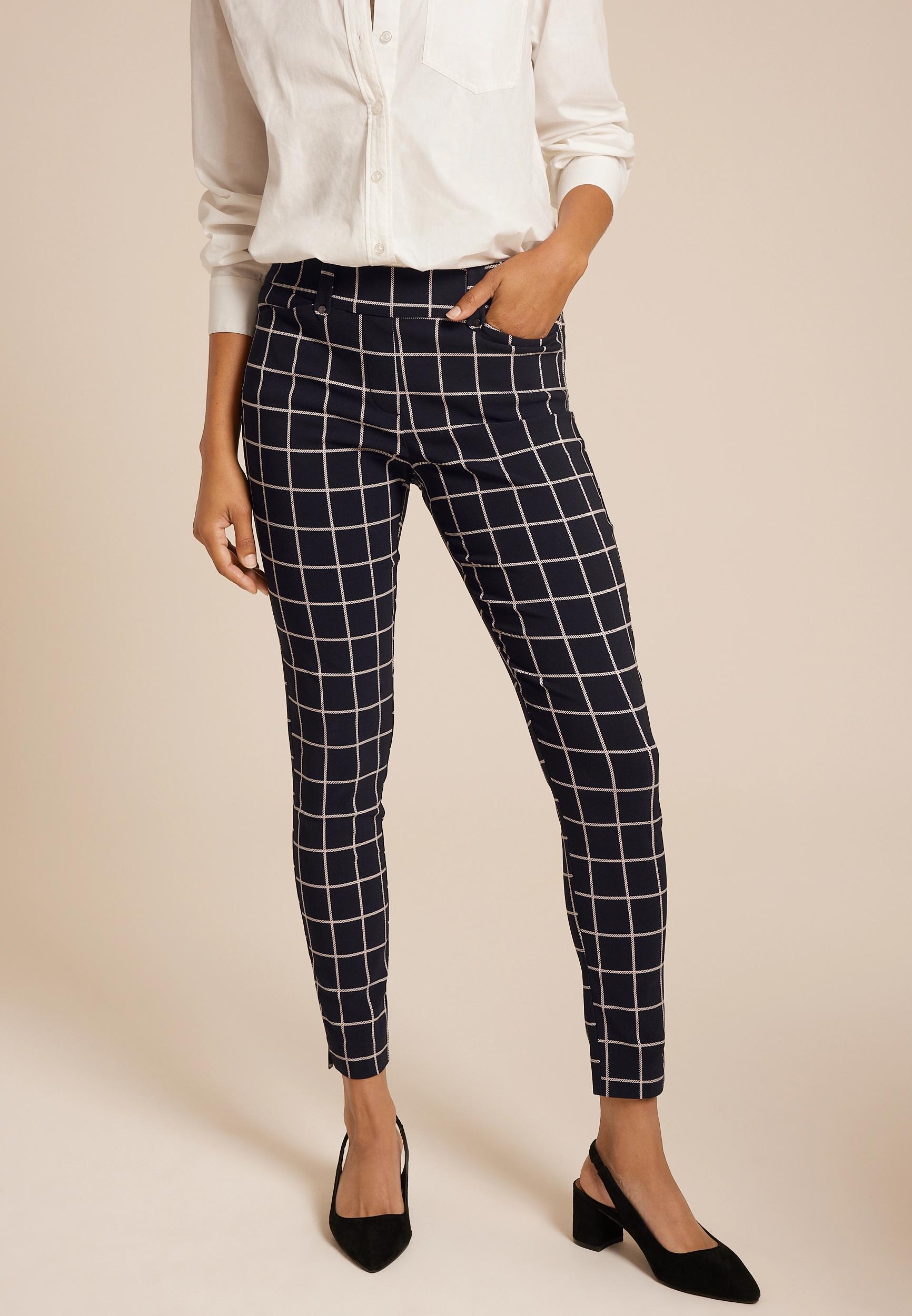 Bengaline Mid Rise Windowpane Skinny Pant Product Image