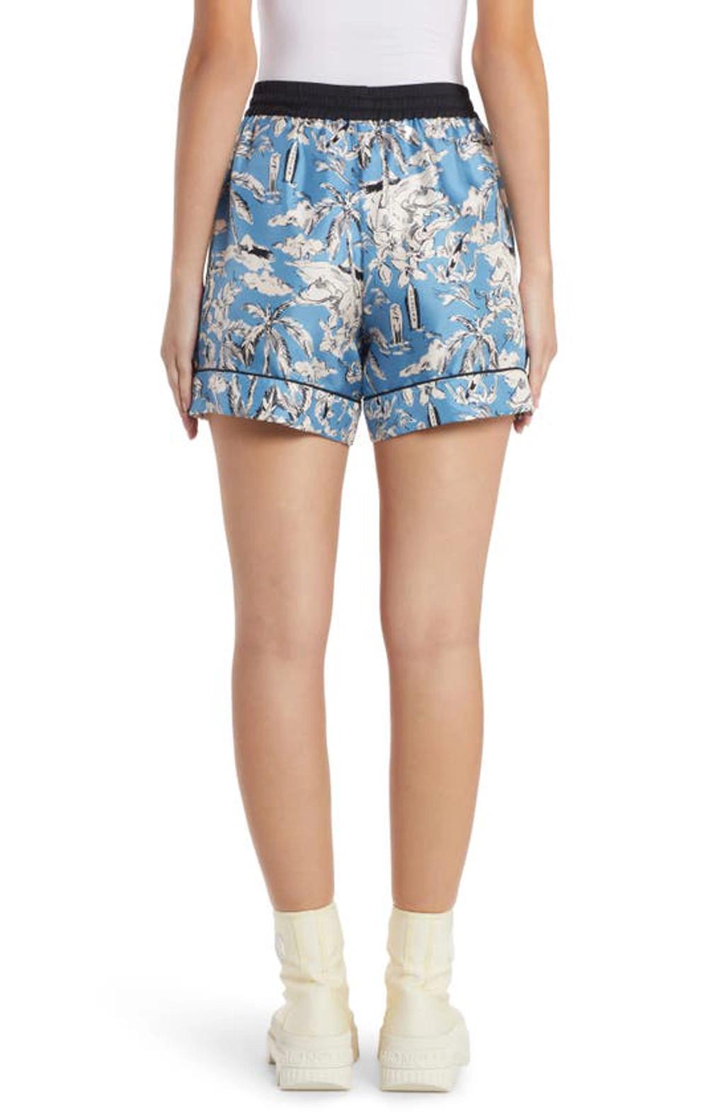 MONCLER Botanical Motif Drawstring Waist Mini Shorts In Blue Floral Product Image