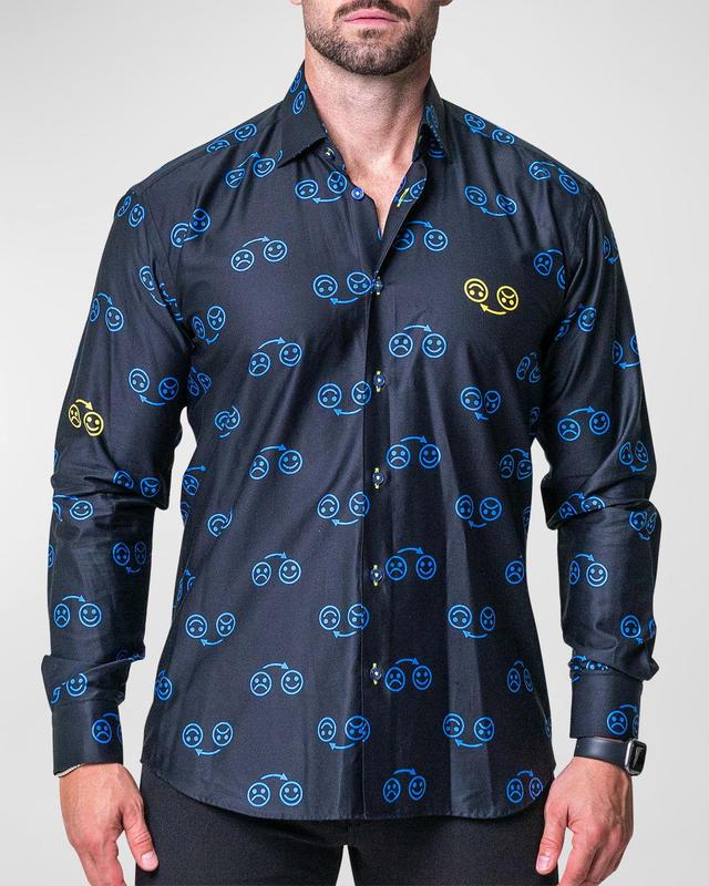 Maceoo Fibonacci Regular Fit Mood Cotton Button-Up Shirt in Black at Nordstrom, Size Large Product Image