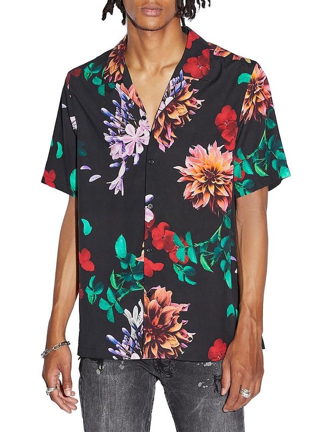 Mens Floral Button-Front Camp Shirt Product Image