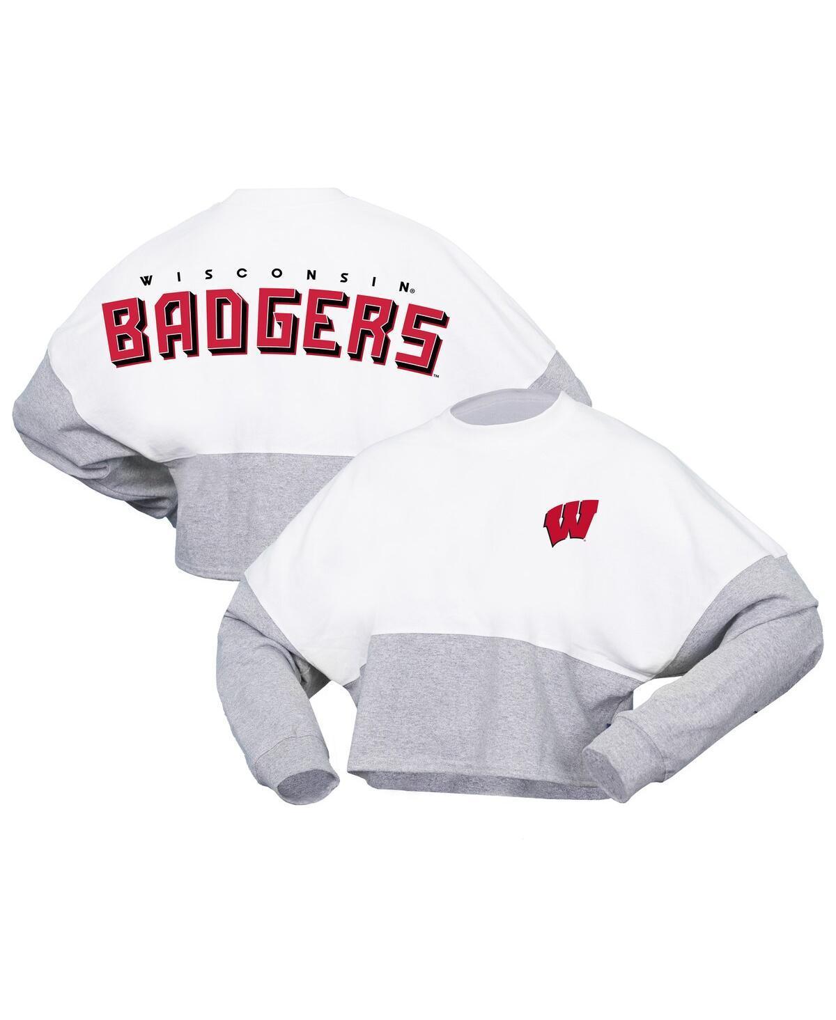 Womens Spirit Jersey  White Wisconsin Badgers Heather Block Cropped Long Sleeve Jersey T-Shirt Product Image