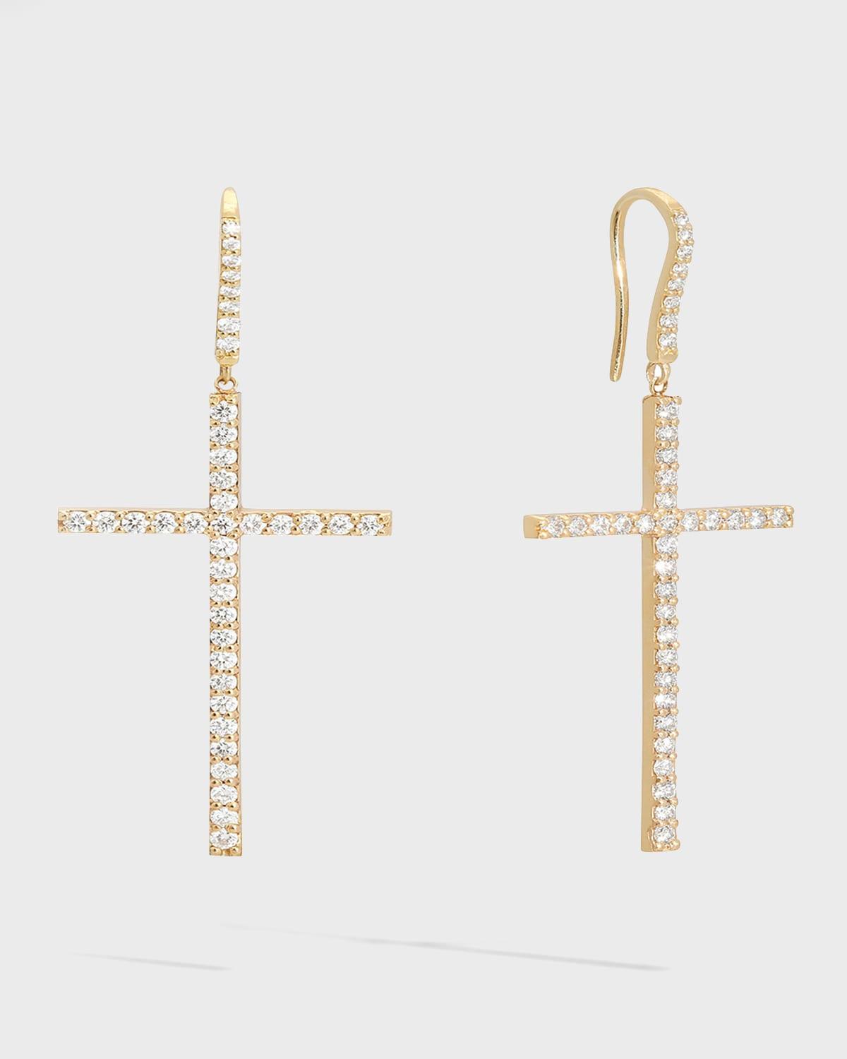 Womens Flawless 14K Yellow Gold & Diamond Cross Linear Earrings Product Image