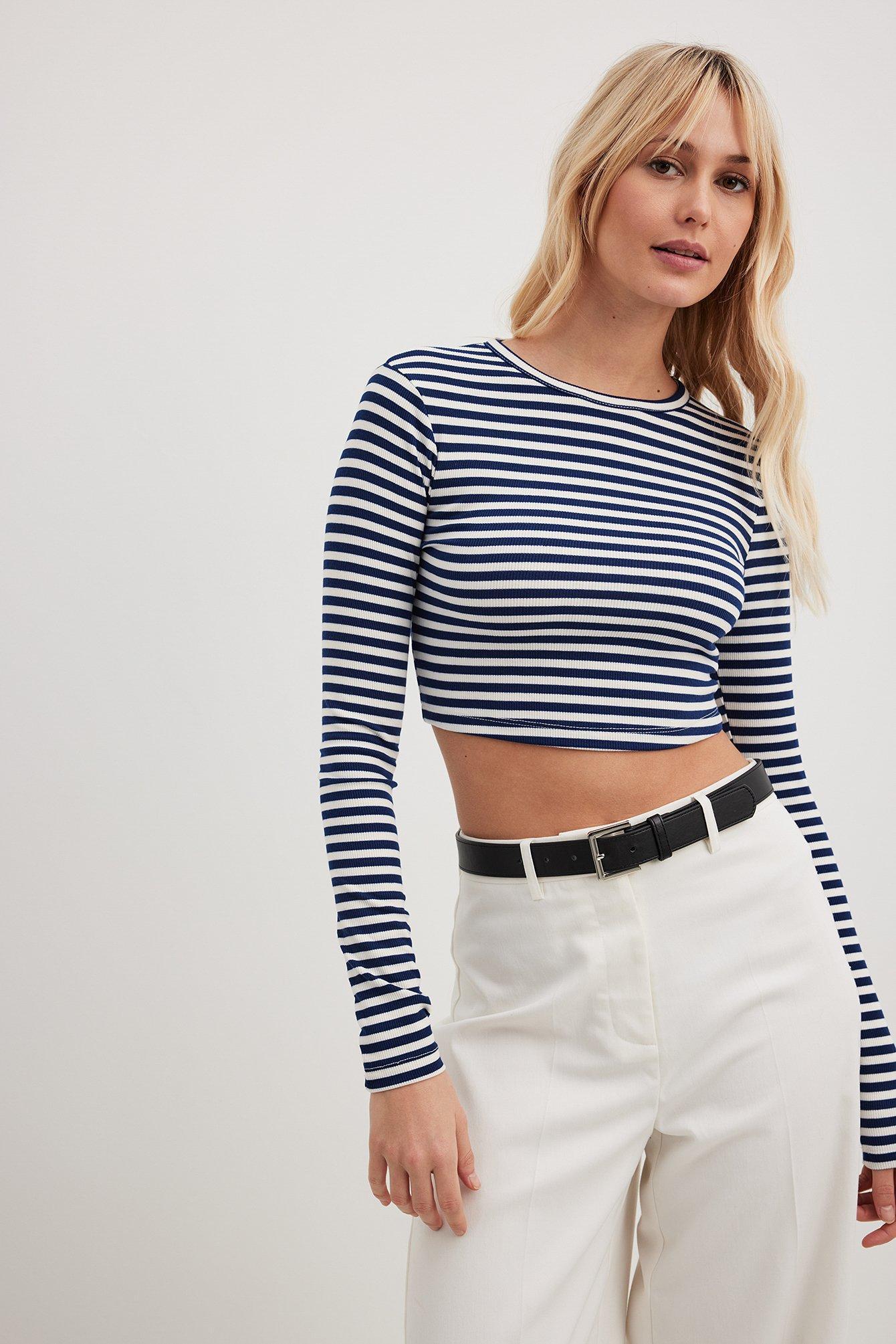 Cropped Long Sleeved Striped Top Product Image