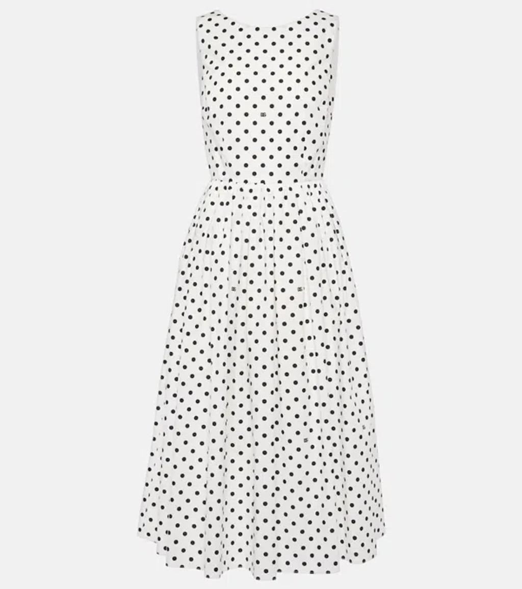 DOLCE & GABBANA Polka-dot Cotton Midi Dress In White,black Product Image