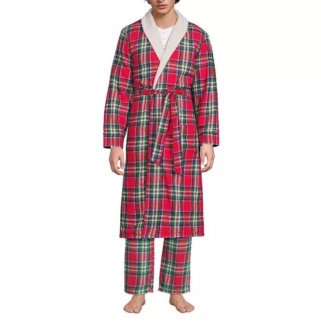 Mens Lands End Sherpa-Lined Flannel Robe Product Image